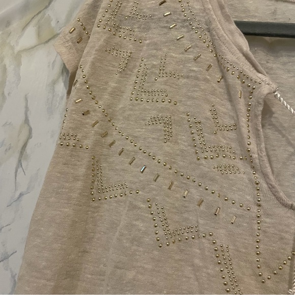 Highline collective 100% linen tee beige tan medium beads neutral short sleeve - Picture 5 of 11